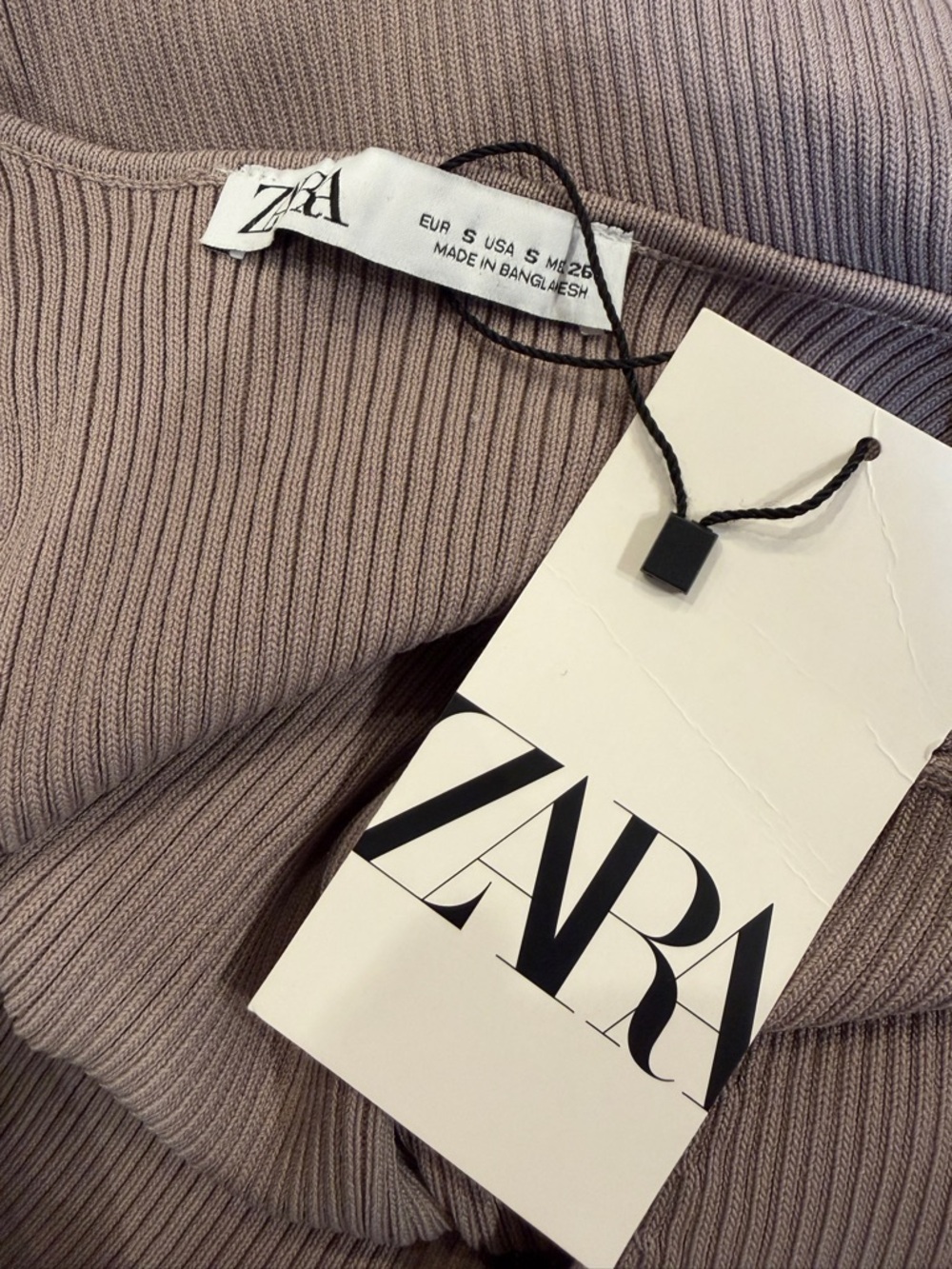 ZARA Mushroom Taupe Ribbed V-Neck Sweater Deep V Fitted Stretchy Small NWT - Picture 9 of 11